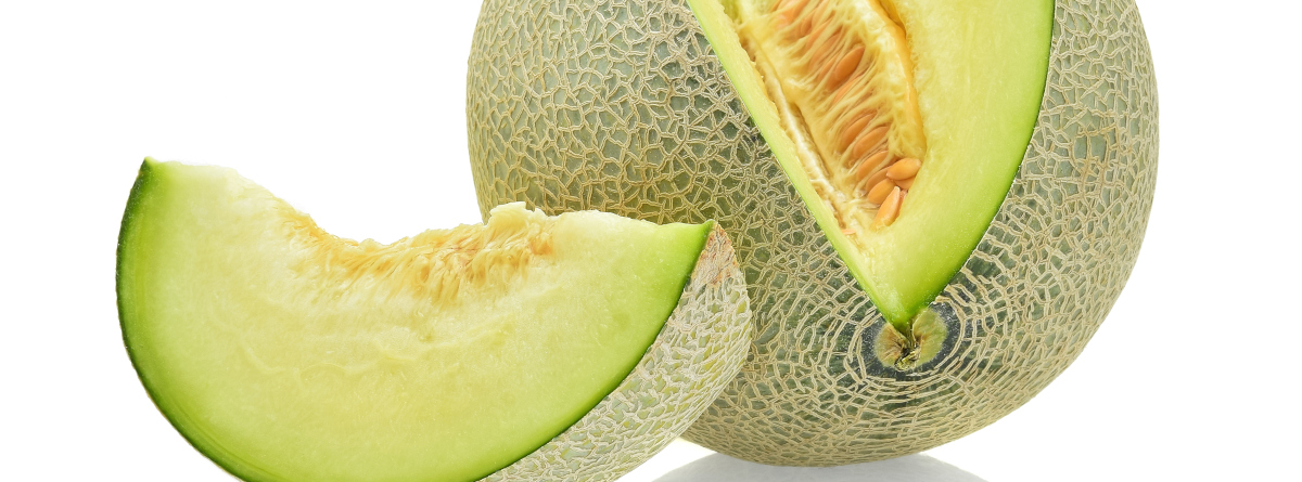 A honeydew with a slice removed