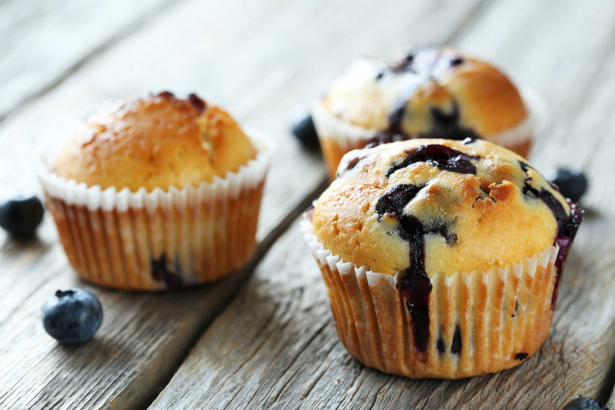 Three blueberry muffins