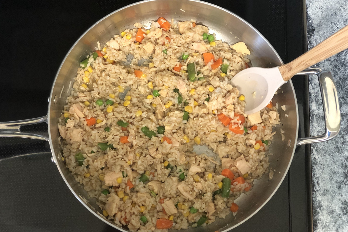 A pan of chicken with vegetables
