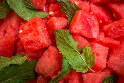 Pieces of watermelon with mint