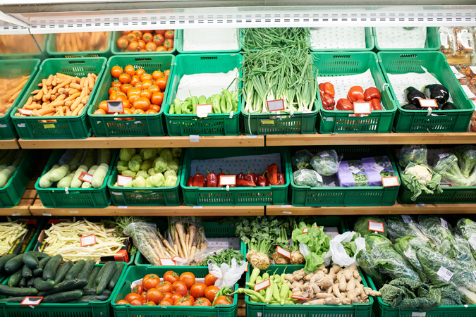 Fresh fruits and vegetables at the supermarket